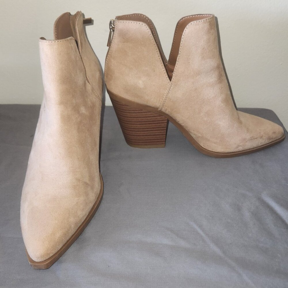 Shein Ladies Tan Faux Suede Ankle Rear Zip Boots Size 10